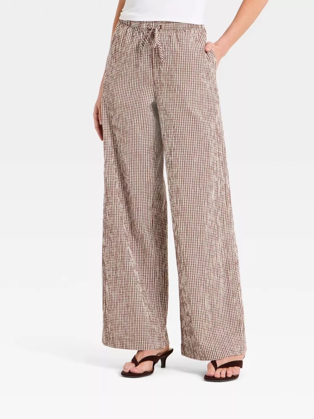 a new day Rust and White Gingham Wide-Leg Pants